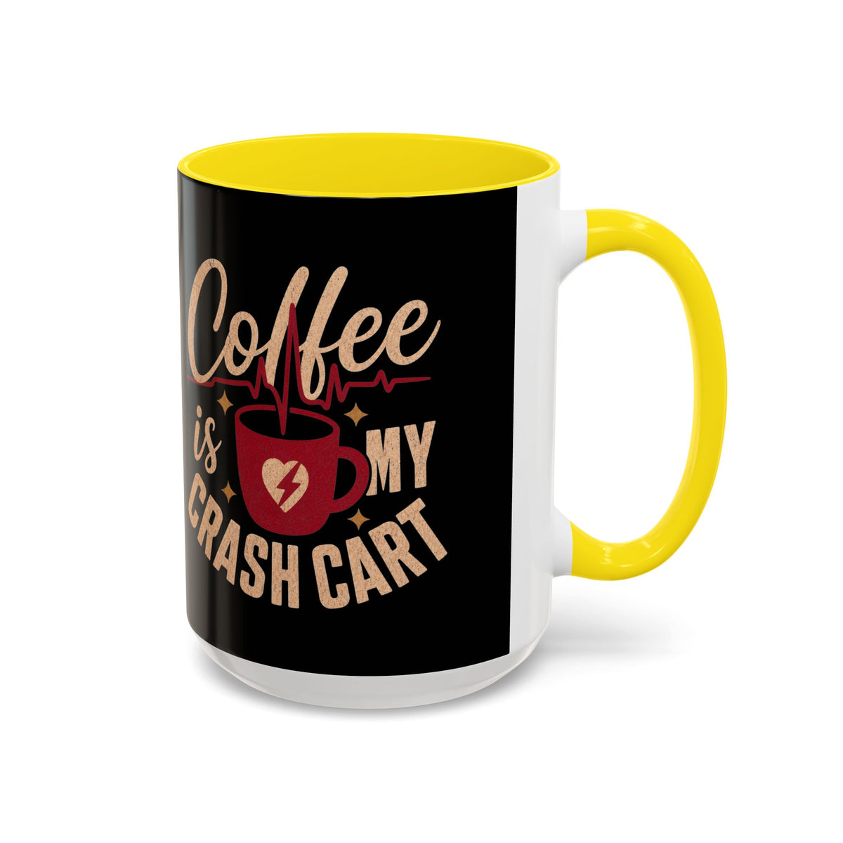 Yellow accent Coffee Is My Crash Cart mug, 15 oz native product photograph on white
