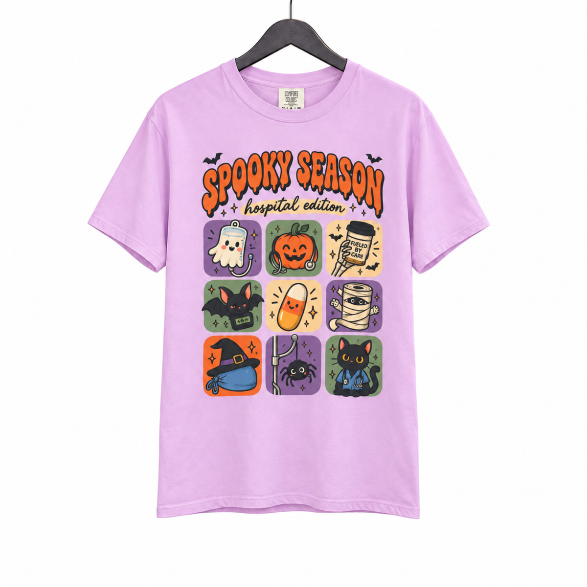 Spooky Season Hospital Edition Shirt on hanger, white background